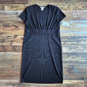 NWT Exclusively Misook Empire Waist Square Neck Dress Cap Sleeve Black